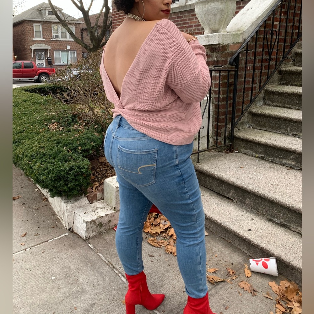 Plus size Forever 21 V-Back Sweater - Soft Pink